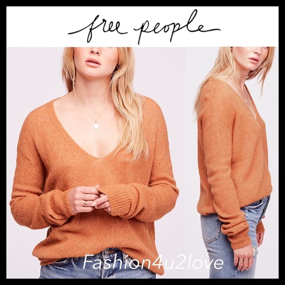 FREE PEOPLE Gossamer V-Neck Sweater Color: Terracotta - Picture 2 of 6